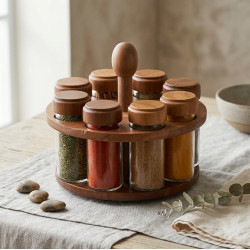 Rotating Glass Jar Set - 8 Pcs